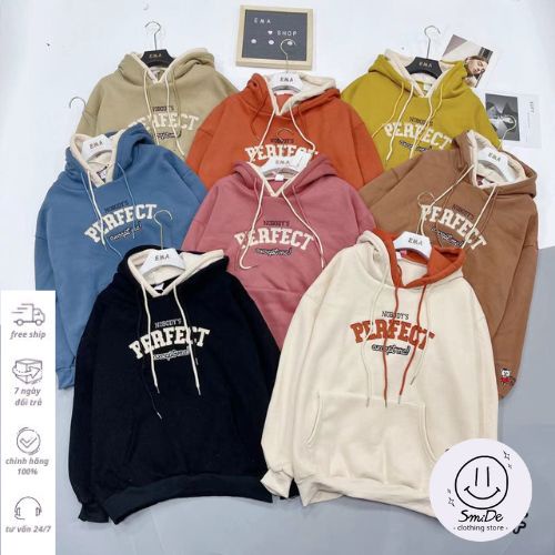 Áo Hoodie Thêu Chữ PERFECT Có Mũ Túi Bụng Tay Dài | Smide Clothing