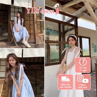 Váy babydoll thắt nơ vai - Váy hai dây nữ phom suông babydoll dáng dài freesize chất đũi mát giá siêu rẻ C303