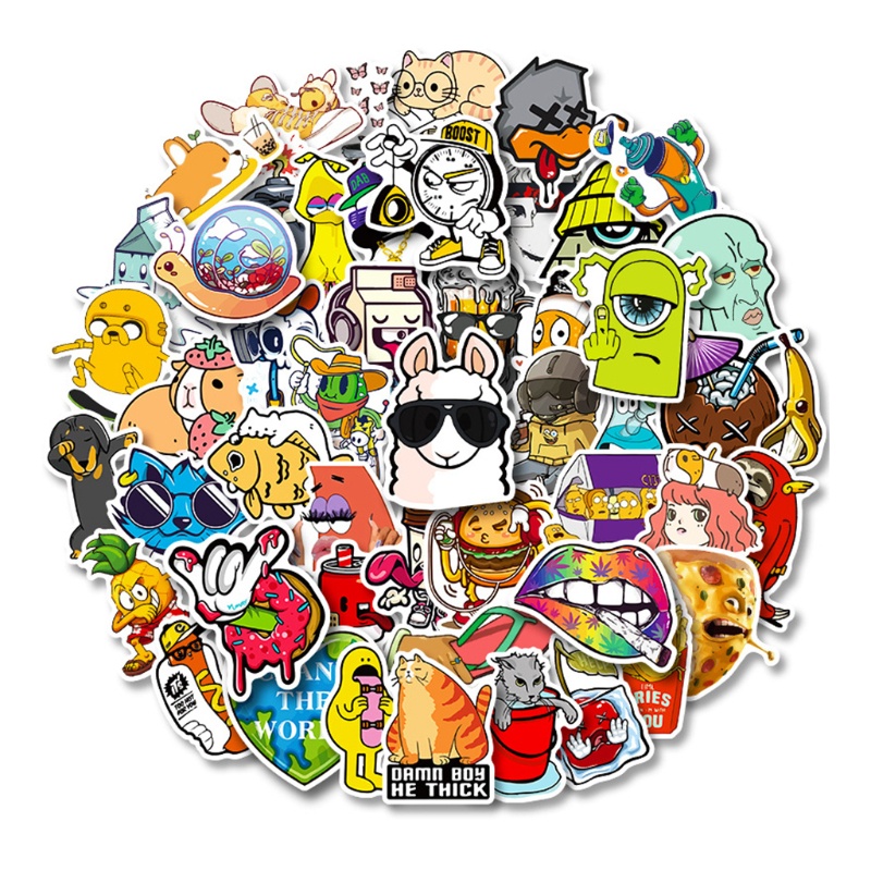 Set 50 miếng dán vinyl graffiti trang trí tập ảnh/tạp chí/piano/mũ bảo hiểm/cản xe/xe đạp/bút chì thú vị