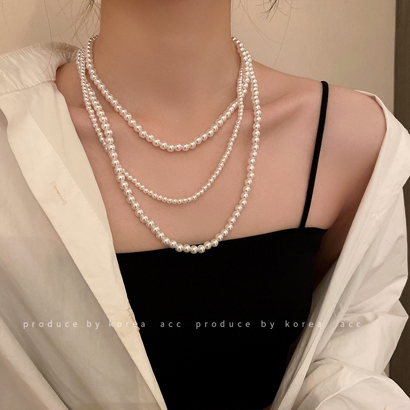 DREJEW Dây Chuyền Ba Lớp Đính Ngọc Trai Thời Trang Dành Cho Nữ