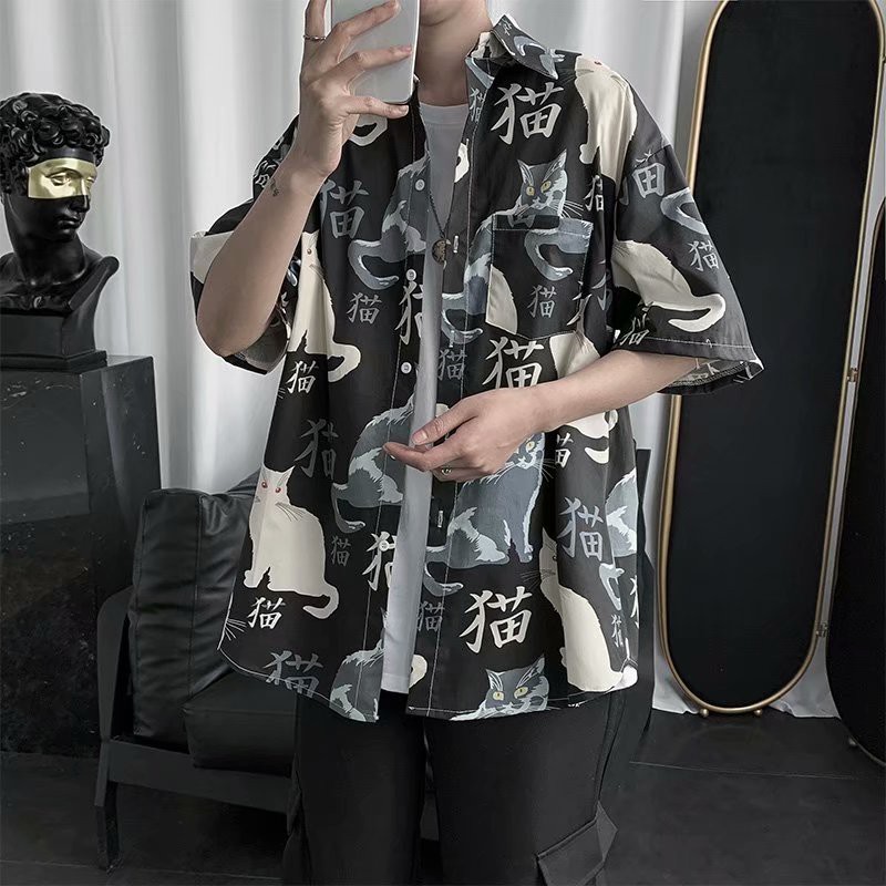 Áo sơ mi ngắn tay in họa tiết Hawaii nam