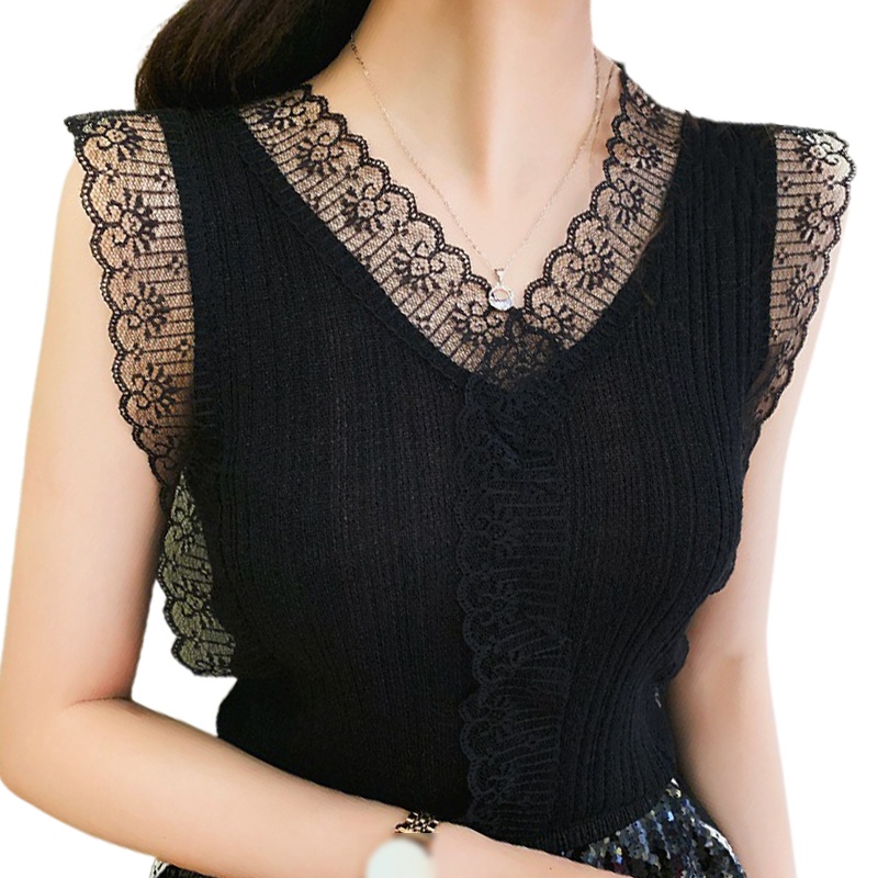 Áo Dệt Kim Sát Nách Cổ Chữ V Màu Sắc Thanh Lịch Cho Nữ