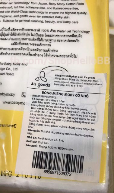 Bông thấm Moby 50g 100 miếng