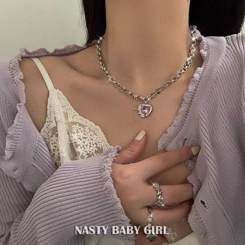 Dây Chuyền Charm Trái Tim Đá Tím - Vani Store [TS000623]