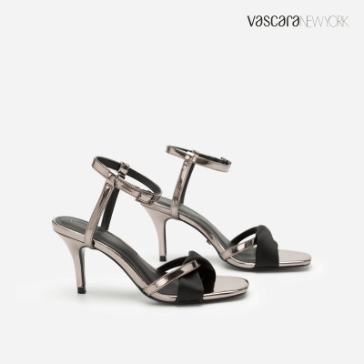 Vascara Giày Sandal Cao Gót Ankle Strap Phối Satin - SDN 0653 - Màu Đen Mới Về