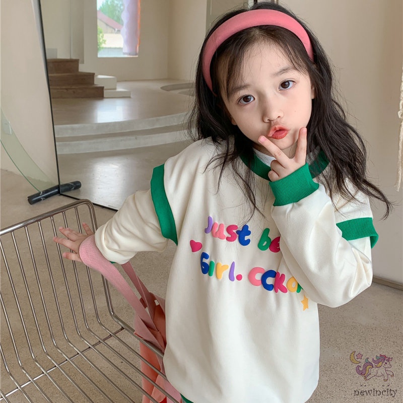 Áo Hoodie Dài Tay In Chữ Cái Phong Cách Hàn Quốc Cho Bé Gái