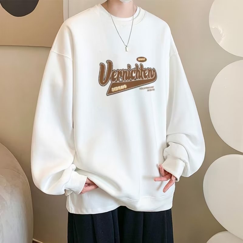 Áo Thun Tay Dài Cổ Tròn Dáng Rộng In Chữ Phong Cách Hàn Quốc Thời Trang Cho Nam Size M-5XL