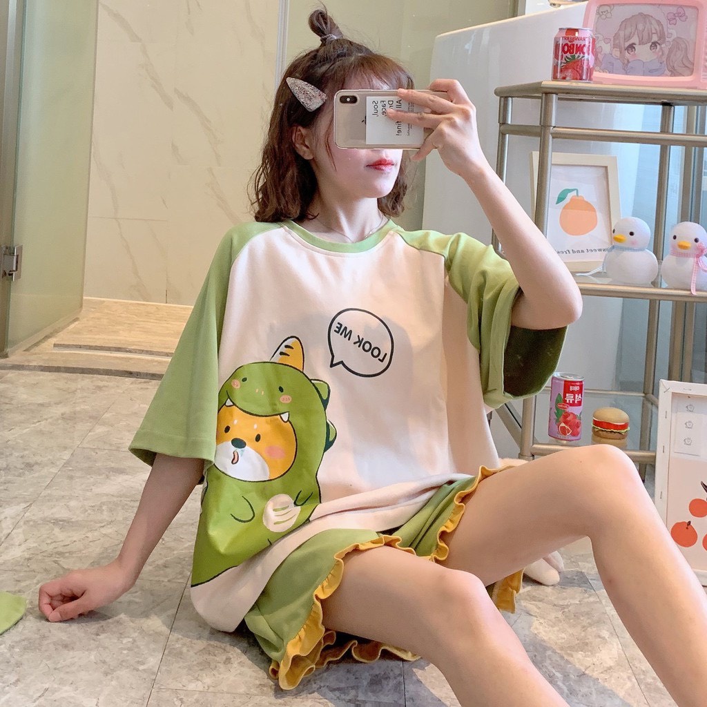 Đồ Bộ Nữ chất cotton với thiết kế họa tiết hoạt hình siêu kute mềm mát mùa hè BC09