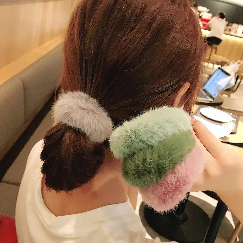 Dây buộc tóc cao su co giãn phối lông nhung phong cách Nhật Bản, Hàn Quốc retro thời trang cho nữ