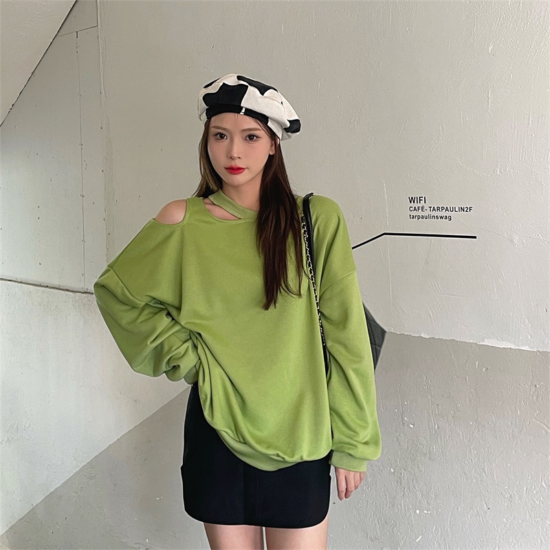 Off shoulder sweater long sleeve T - áo kiểu rộng rãi gợi cảm