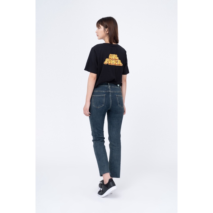 Quần Jeans Nữ BOO Dáng Skinny Phối Gấu Xỏa Phong Các Casual