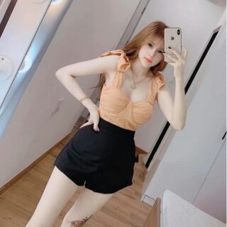 Set Áo Hai Dây Tưa Buộc Nơ Vai kèm Quần Giả Váy (kèm ảnh thật)