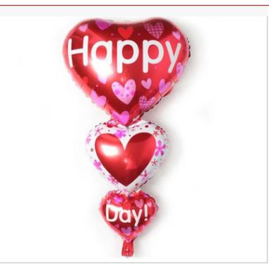 BÓNG TRÁNG NHÔM LỚN TIM 3 TẦNG HAPPYDAY 90CM, BÓNG KIẾNG TRANG TRÍ TIỆC