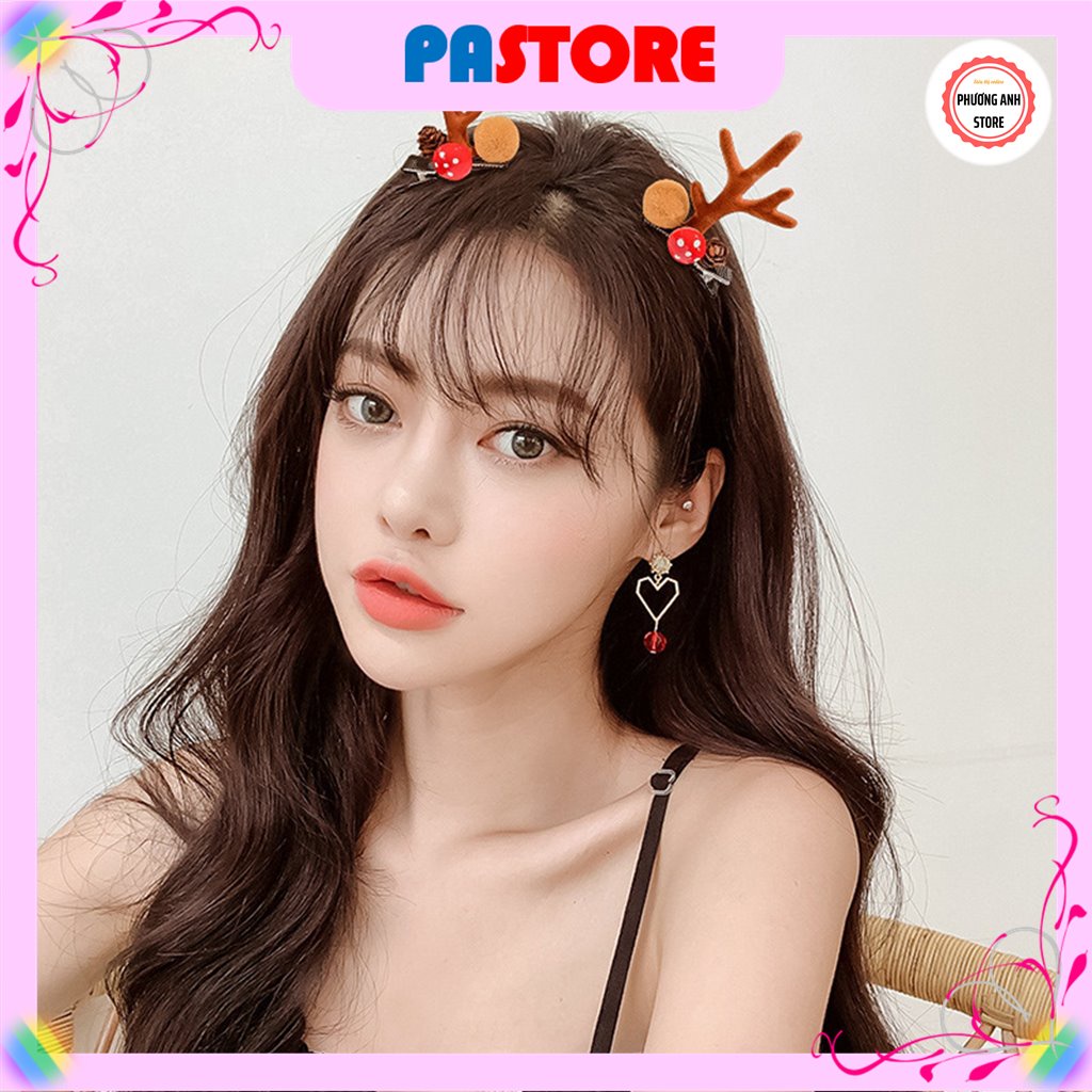 Set 2 kẹp tóc Noel Giáng sinh sừng tuần lộc phối phụ kiện lung linh ngộ nghĩnh cho bé và phải nữ.