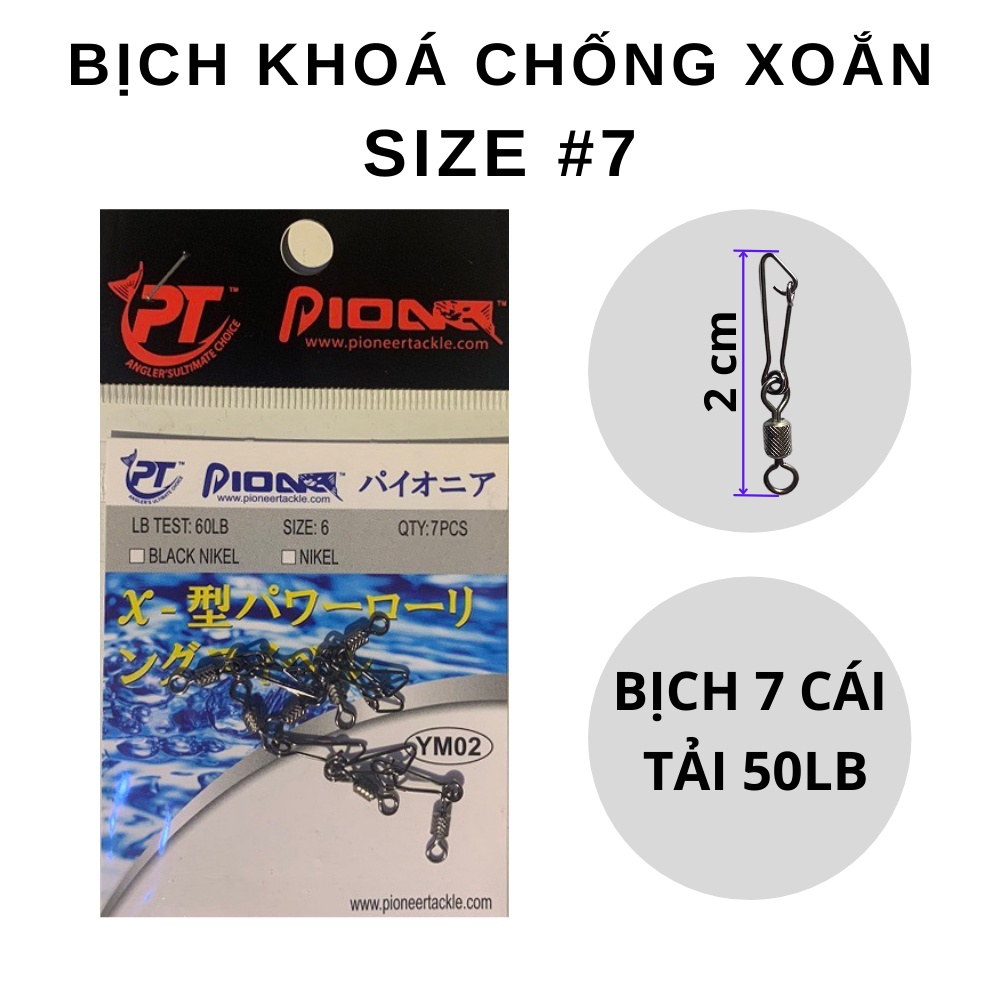 Bộ móc khoá ma ní câu cá Pionner nhiều size, móc khoá linh chống xoắn câu sông hồ dịch vụ câu biển siêu bền