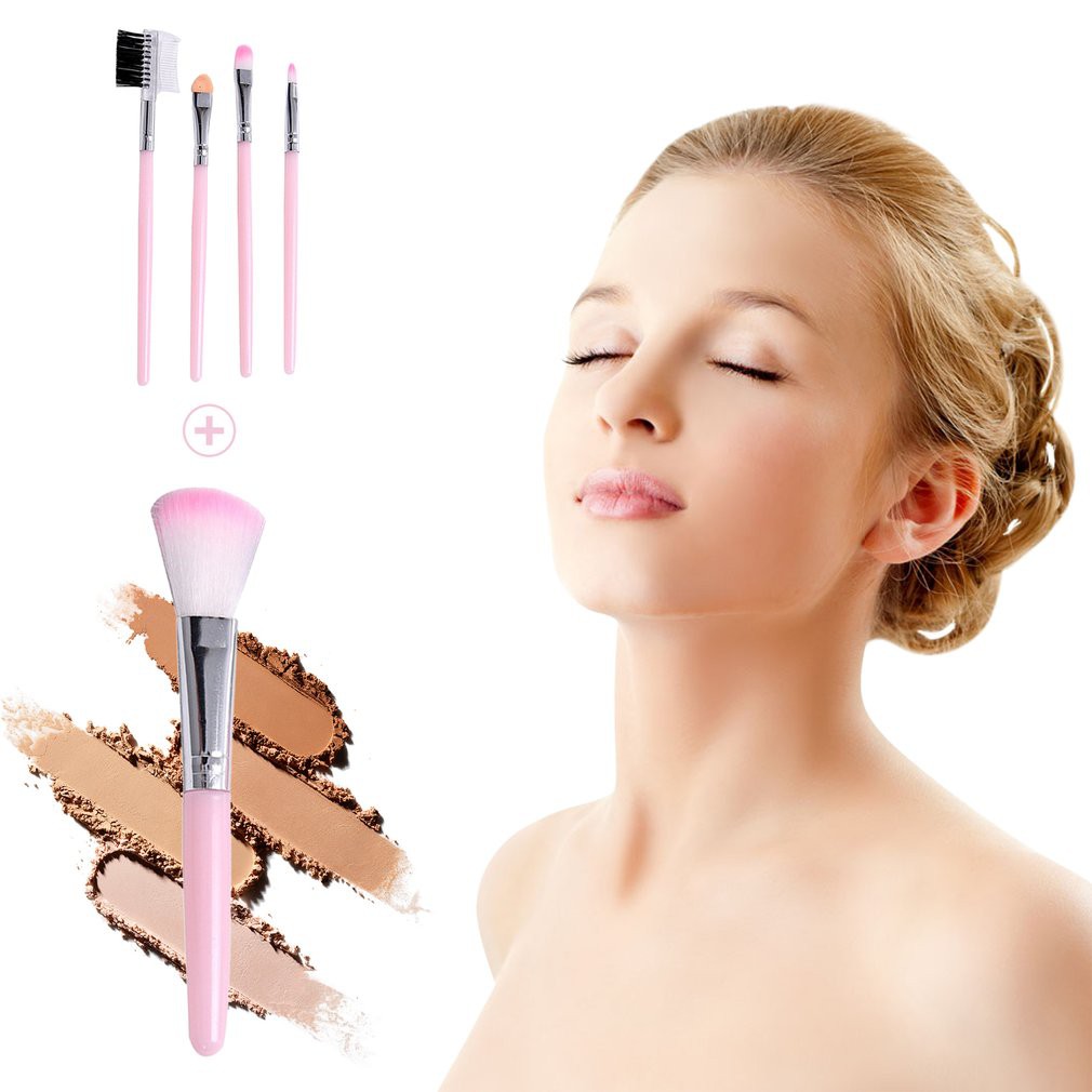 [Hàng mới về] Bộ 5 cọ trang điểm màu hồng tiện lợi dành cho người mới bắt đầu