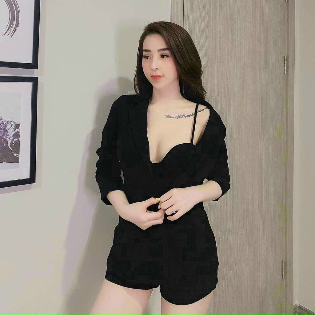 Vest siêu phẩm kèm quần, áo lót trong có mút ba màu đen, be và xanh | BigBuy360 - bigbuy360.vn