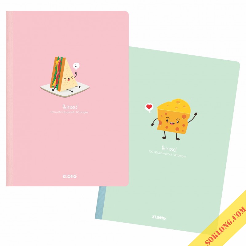 Vở 80 trang kẻ ngang dòng chấm B5 may dán gáy Lined Klong MS 825 tấp sổ bìa foodie dễ thương