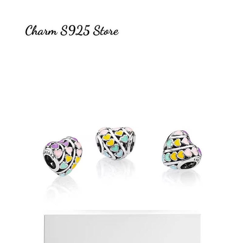 charm pan xỏ ngang tim ngũ sắc bạc s925 cao cấp