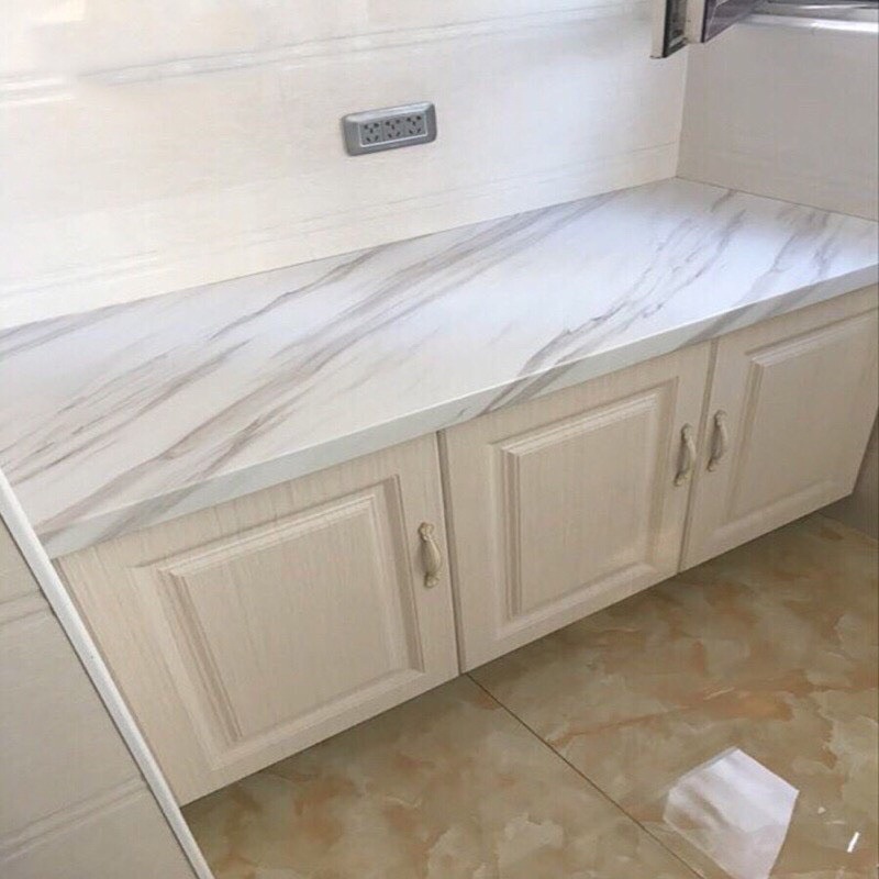 Giấy dán tường 5Mx60CM Dán tường giả vân đá MARBLE TRÁNG-NHÔM Dán bếp chịu nhiệt chống dầu mỡ chống nước dễ dàng vệ sinh