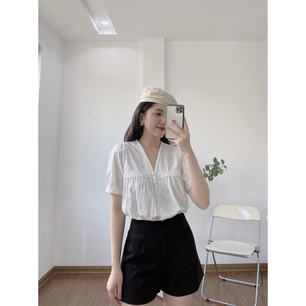 ÁO CỘC BABYDOLL REN NGANG KHUY BỌC 8083