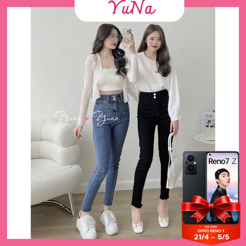Quần jean nữ YUNA cạp cao dáng ôm túi trước cá tính co dãn bốn chiều siêu hách dáng, thời trang nữ YUNA