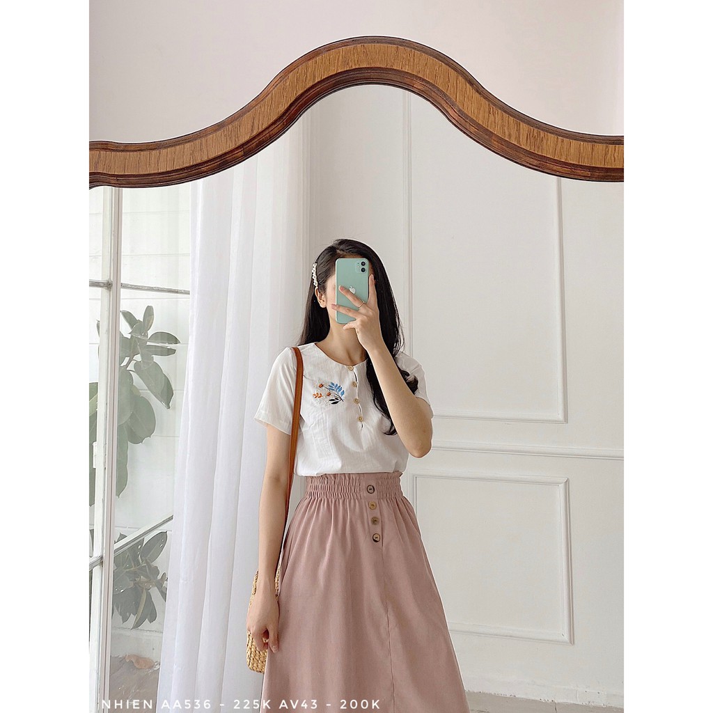 Chân Váy Nút Lưng Chun Nhienvintage_AV43 | BigBuy360 - bigbuy360.vn
