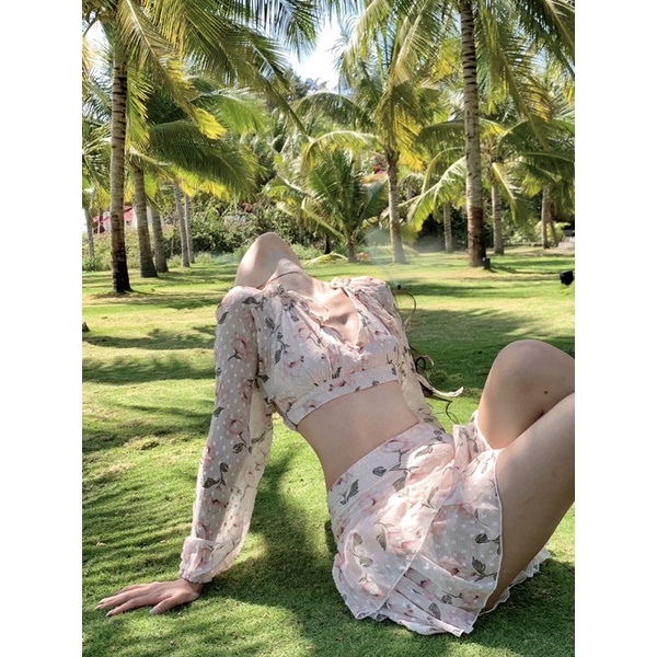 Set Voan Hoa Hồng Cut Lưng QCCC