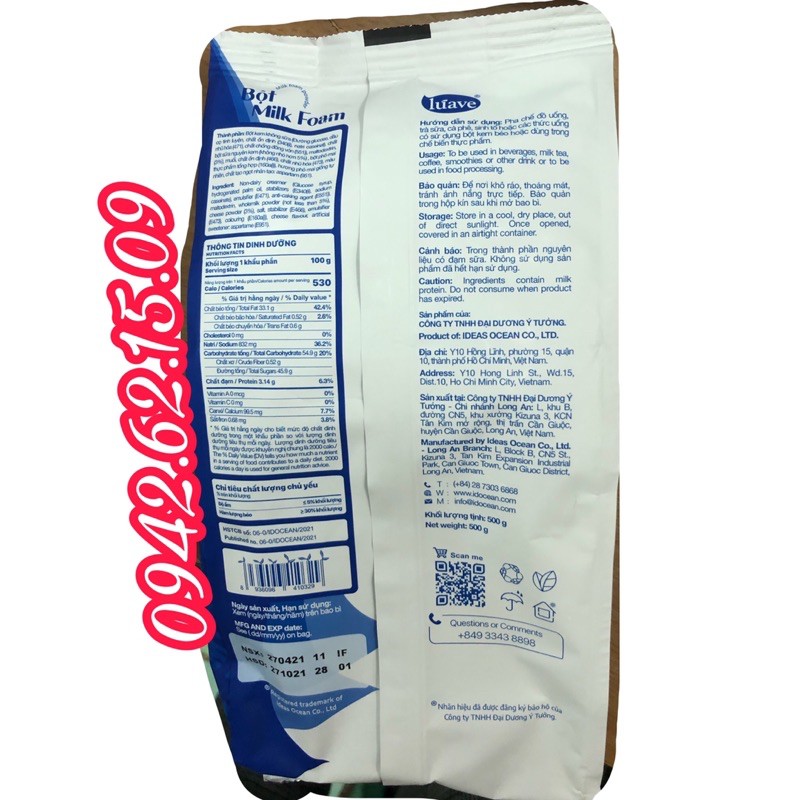 Bột foam váng [sữa, phô mai]Luave gói 500 gram