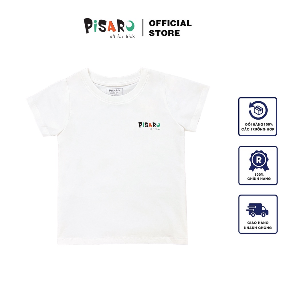 Áo phông trắng trẻ em PisaroKids, áo thun ngắn tay cho bé 100% cotton cao cấp co dãn thấm hút mồ hôi