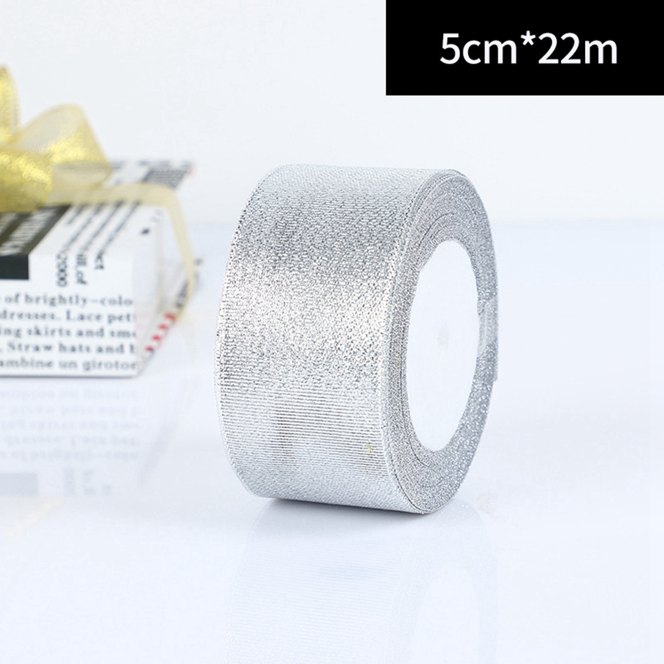 Cuộn Dây Ruy Băng 5cm 25Yards Màu Vàng / Bạc Lấp Lánh Trang Trí Tiệc Cưới / Giáng Sinh