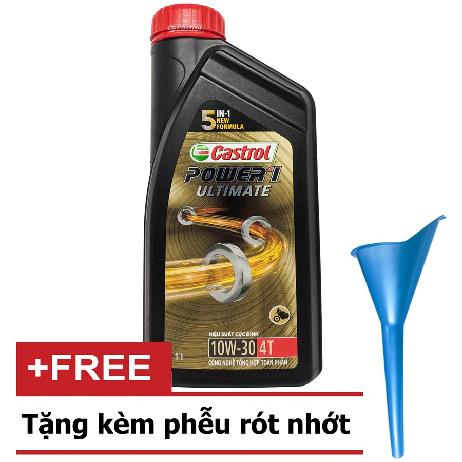 COMBO DẦU NHỚT XE SỐ CASTROL POWER1 ULTIMATE 4T 10W-30 1Lit ( CHAI ĐEN MỚI 2021 ) -PHỄU THAY NHỚT