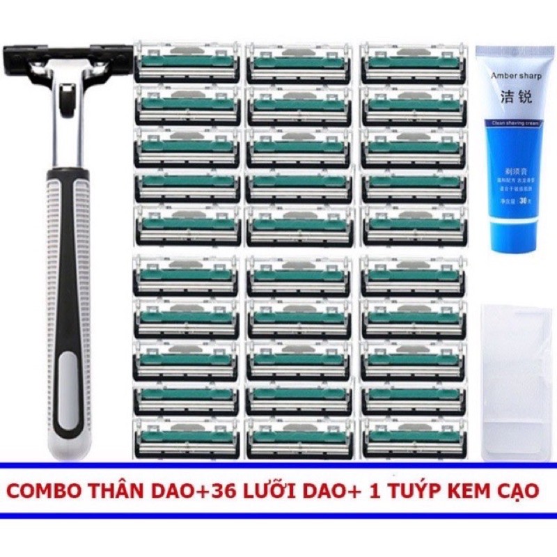 BỘ DAO CẠO RÂU❤️FREE SHIP❤️ BỘ DẠO CAO RÂU TẶNG KÈM 36 LƯỠI DAO VÀ 1TUÝP KEM CẠO RÂU