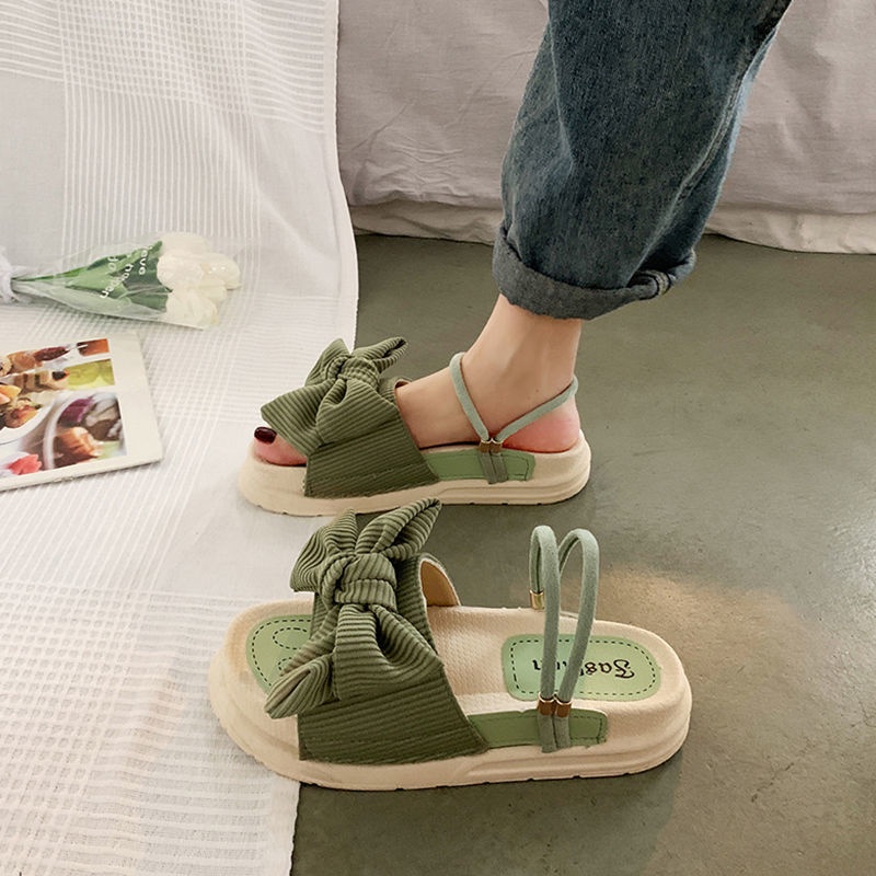 Giày sandal đế bằng dày 2 quai thời trang hè năm 2022 cho nữ