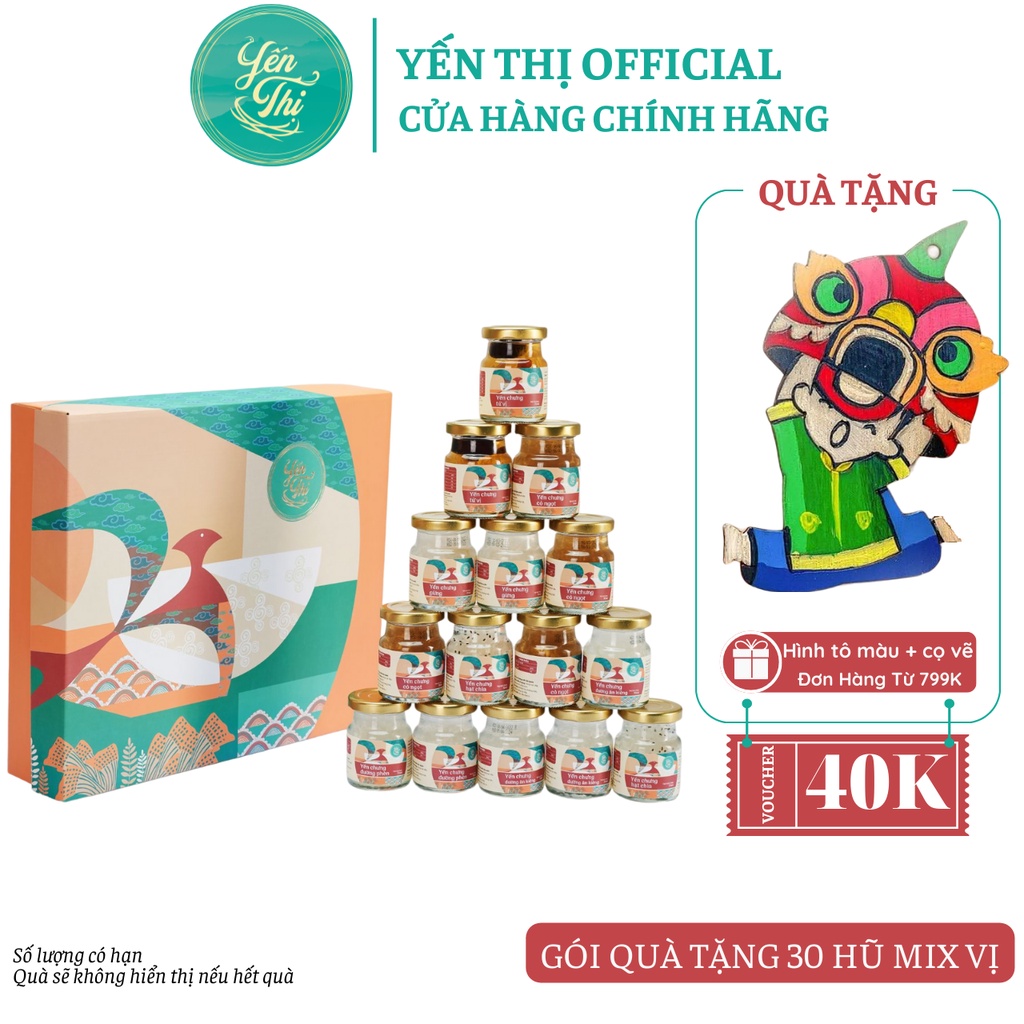 Yến Thị - Gói quà tặng 30 hũ, giá tiết kiệm - Yến sào Khánh Hòa chưng sẵn - 30% yến thô/ hũ 70ml