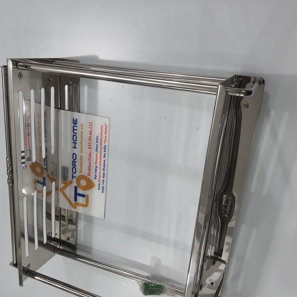 Kệ inox 304 đa năng 2 tầng, có móc treo cao cấp GV-02 Toro Home, Cam kết chất liệu inox Chuẩn 304