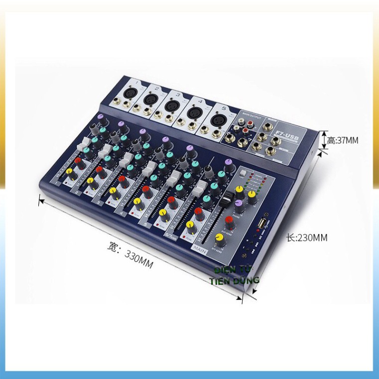 MIXER F7 USB CÓ BLUETOOTH hỗ trợ nguồn 48V livestream và karaoke kết nối nhiều mic cùng lúc Tặng Zắc 6.5 dây truyền nhạc