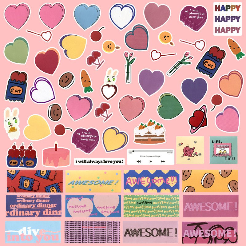 Sticker Trang Trí Dán Sổ, Đồ Dùng Gấu và Trái Tim Style Hàn Quốc