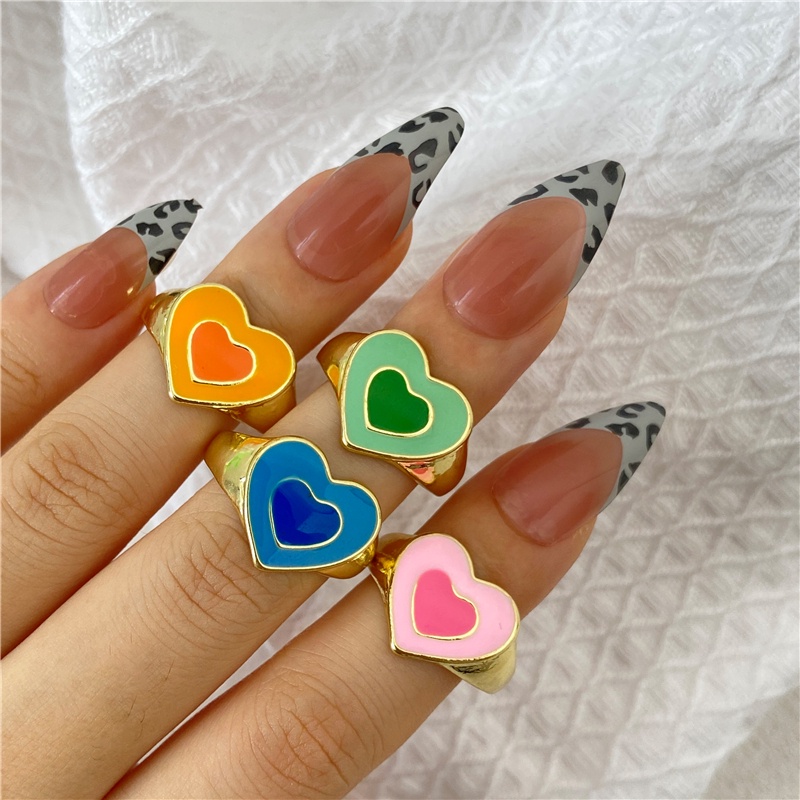 Nhẫn đeo tay kim loại đính đá resin nhiều màu sắc thời trang cho nữ