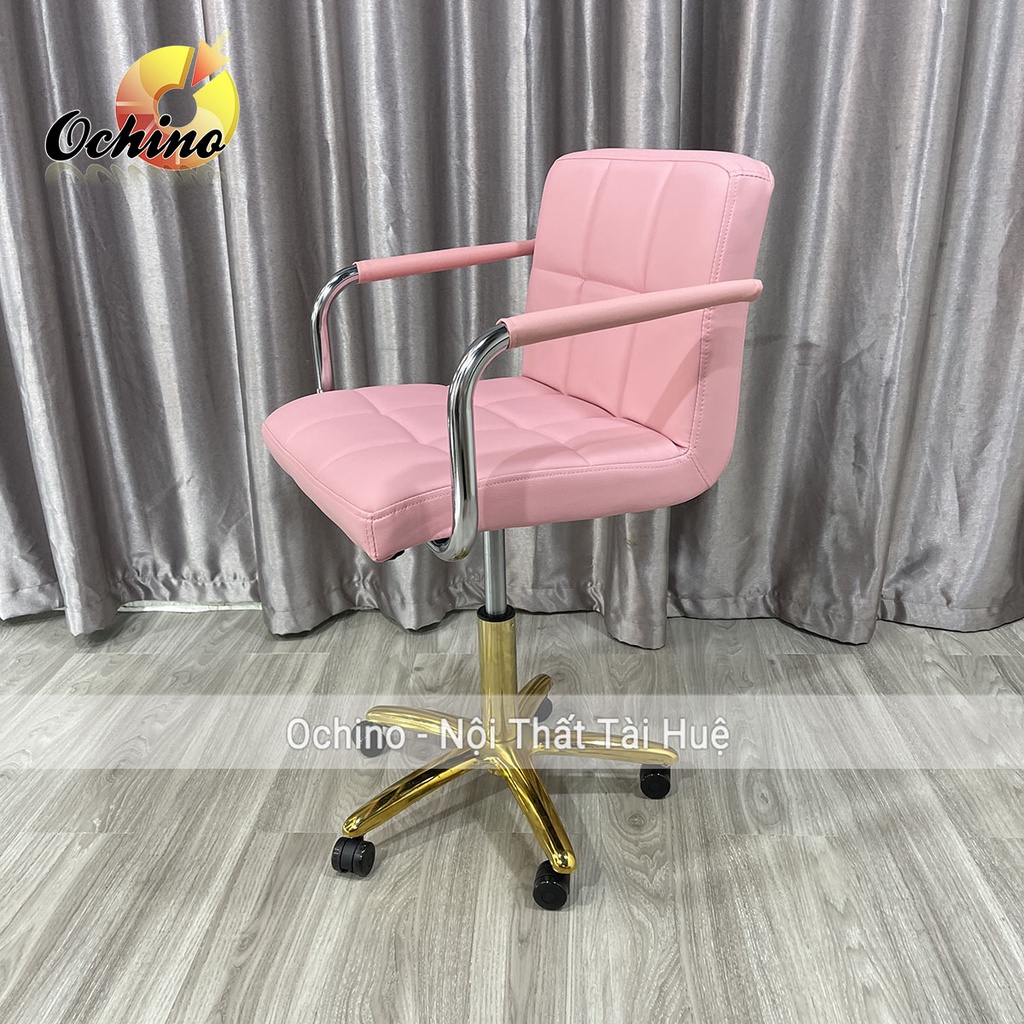 Ghế Xoay Văn Phòng, Ghế Trang Điểm Cá Nhân Mẫu Vịn Tay Inox Bọc Da Chân Vàng Sao Cao Cấp ( Có Sẵn)