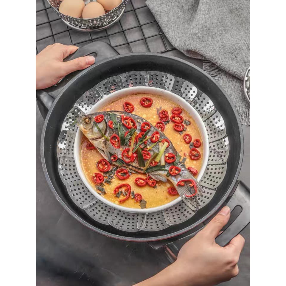 Vỉ hấp inox thông minh size to 36cm | Rổ hấp inox xếp gọn được