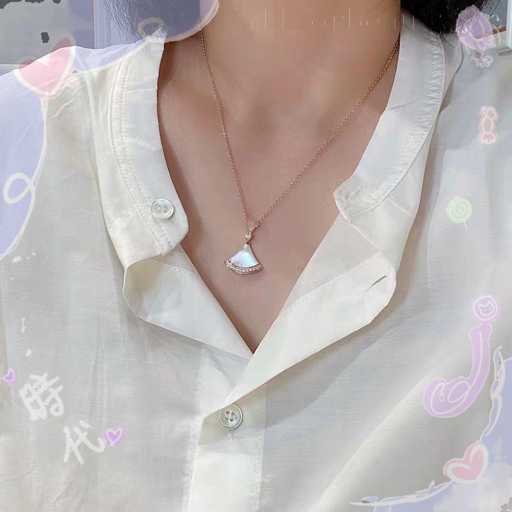 Dây Chuyền Mặt Hình Quạt Đính Đá Màu Trắng Bằng Đồng Thời Trang Cho Nữ|Vòng Cổ