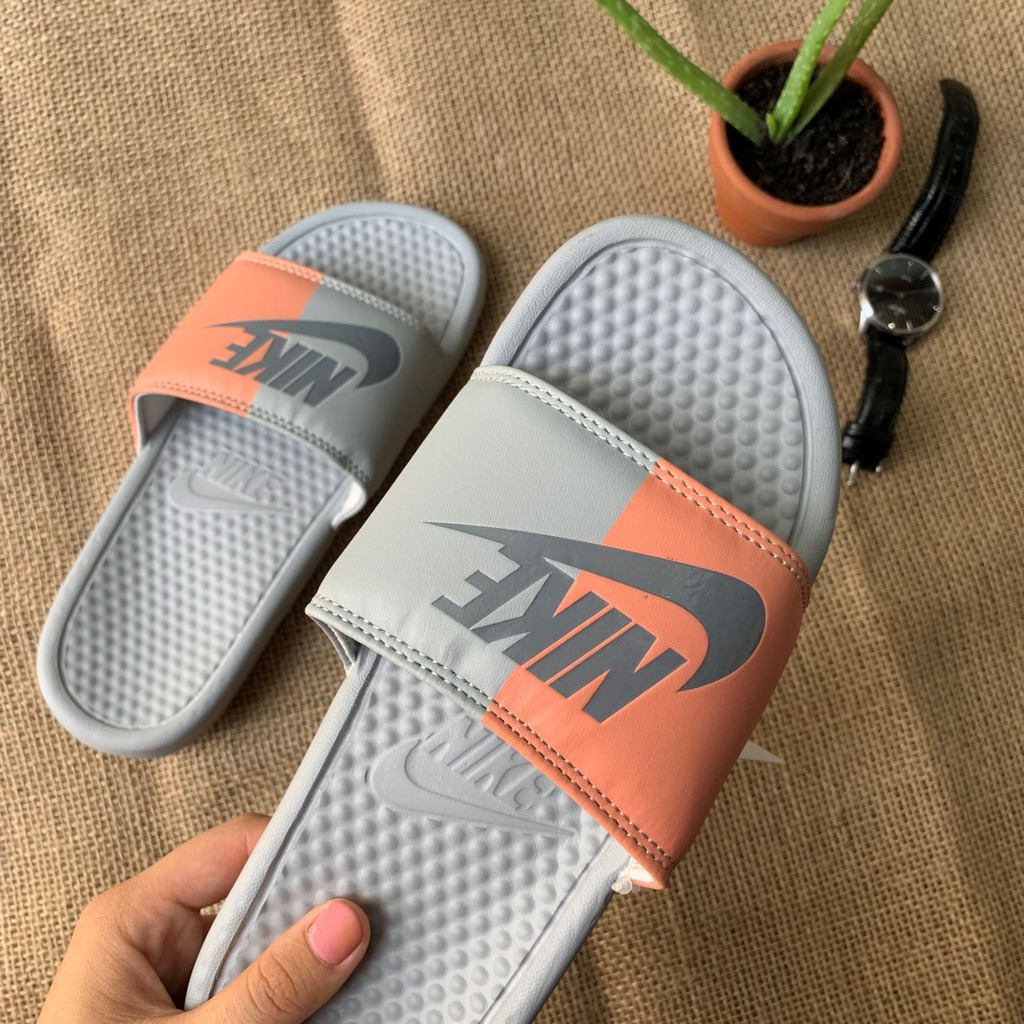 (freeship tặng hộp) dép nike- quai ngang nam nữ phối màu xám cam