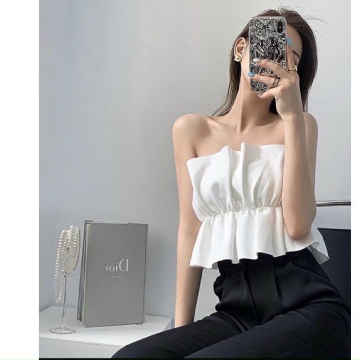 Áo ống nữ croptop cánh tiên bèo nhún có dây kéo sau lưng phong cách hàn quốc AO10 - 25 Store