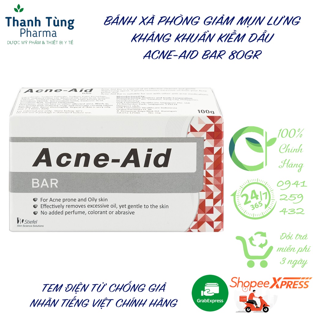 Xà Phòng Ngừa Mụn Lưng, Kháng Khuẩn, Kiềm Dầu ACNE-AID BAR 100g Hàng Chính Hãng