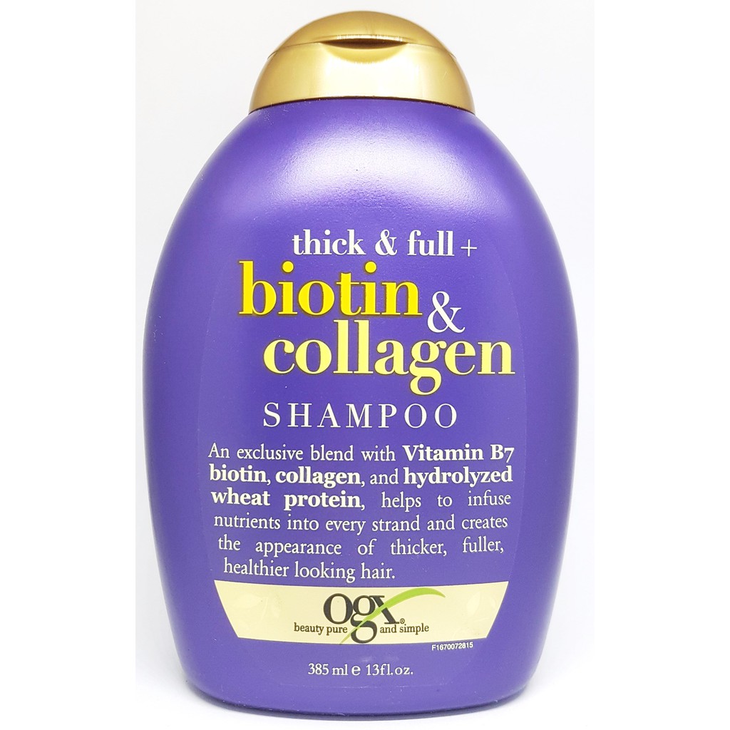 dầu gội biotin, dầu xả biotin OGX Thick Full Biotin Collagen chai 385 ml từ Mỹ ogx