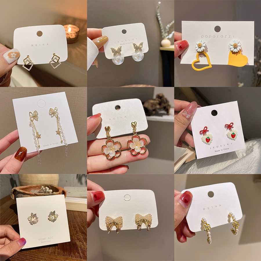 Bông Tai Mạ Bạc 925 Hình Hoa / Bướm / Ngọc Trai / Ngôi Sao / Kem Thời Trang Hàn Quốc Cổ Điển Đơn Giản Cho Nữ