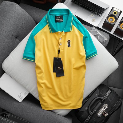 Áo Thun Polo Nam Bo Viền Vàng Xanh - Áo Phông Polo Nam Chính Hãng Hàng Cao Cấp Mặc Vải Thoáng Mát - PLMT01 - MANHOMME