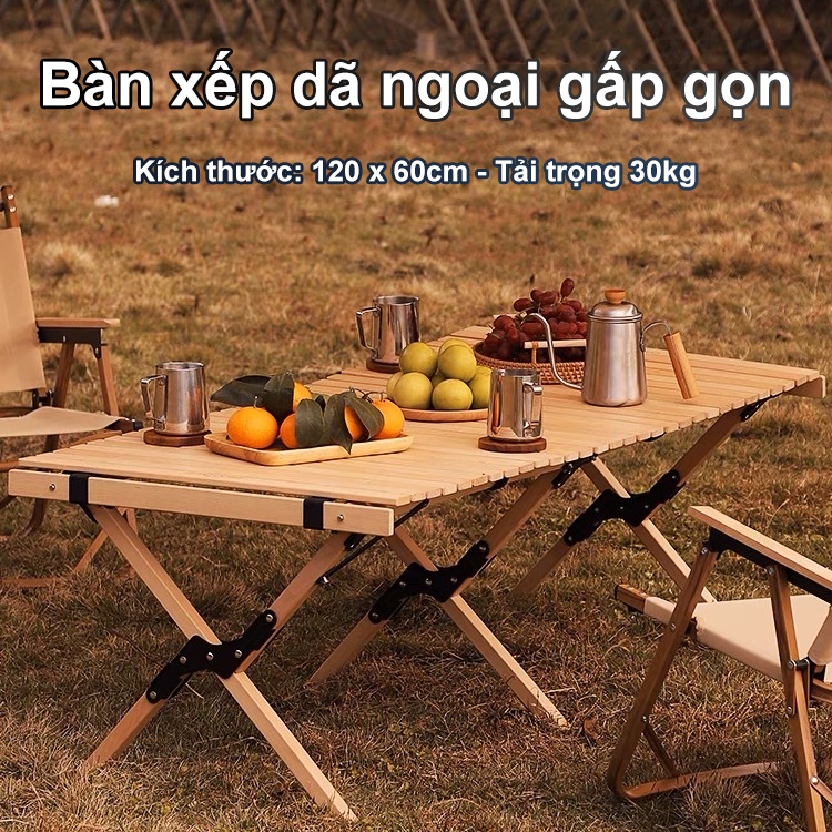 (Hàng nhập) Bàn gỗ dã ngoại cắm trại – Bàn xếp cắm trại bằng gỗ Moutainhiker - Bàn gỗ cuộnn xếp thông minh VT124