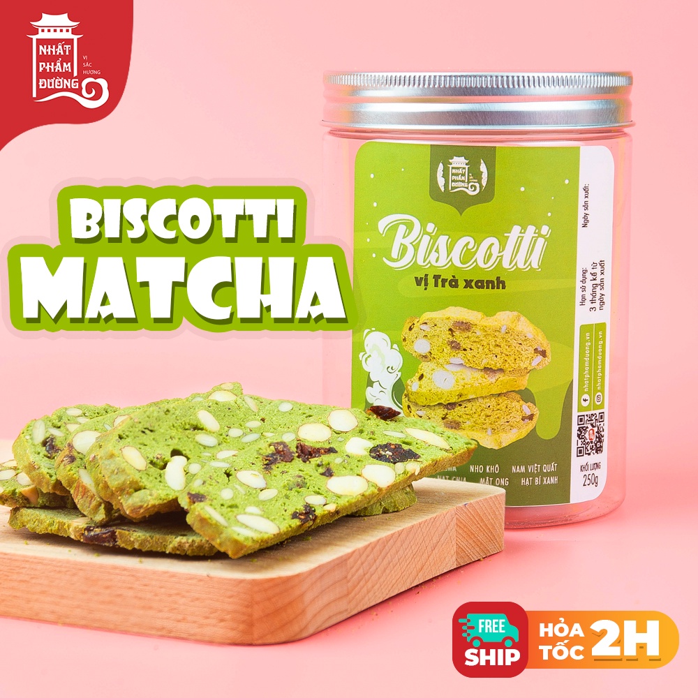 Bánh Biscotti vị trà xanh 250g Nhất Phẩm Đường 100% bột nguyên cám đô ăn vặt ăn kiêng